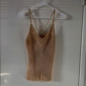 Elegant Beaded Tan Top